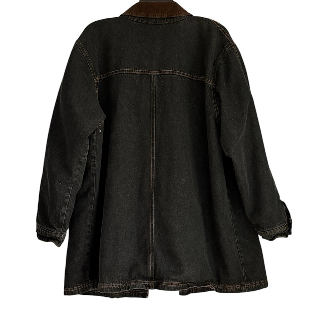 Women's Black Denim Field Jacket with Brown Trim and Flannel Lining - Picture 3 of 9